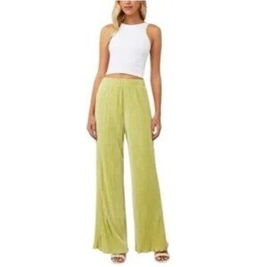 Bailey Rose Pants Size Medium Pull On Pleated Elastic Waist Wide Leg Green NEW